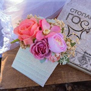 Peonies and Roses Pocket Boutonniere,Dried Flower Pocket Boutonniere,Lapel Flowers,Groom Accessory,Wedding Flowers,Groomsman Boutonniere