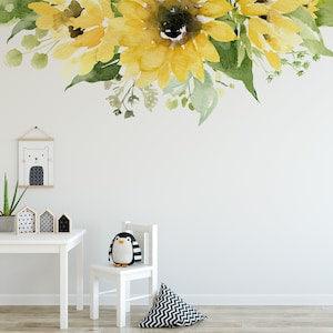 SUNFLOWER Bliss Border Frame Wall Decal Flowers Decal Girl Floral Nursery D??cor Watercolor Farmhouse Sunflowers Yellow Green Floral Decals