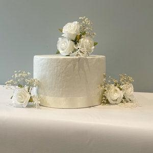 White Rose Flower Cake Flowers - Artificial Silk Flowers For Wedding Anniversary Birthday | Claire De Fleurs
