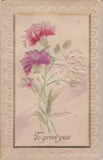 Embossed carnation flowers fantasy vintage greetings postcard