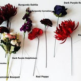 Artificial Flowers, Silk Bouquet, Poppy, Rose, Ranunculus Heads, Wire Stems, Burgundy, Red, Purple Arrangement, DIY Realistic, Everlasting