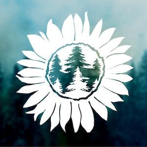 Sunflower with Trees Decal | Car Decal, Sun Flower Sticker, Durable Waterproof Vinyl Sticker for Car, Laptop, Water Bottle, Hydro Flask