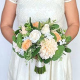 WEDDING BOUQUET , Peach Orange Bouquet , High Quality Wedding Bouquet , Peach & Orange, Real Touch, Rose Delilah Eucalyptus