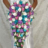 MALIBU FUSCHIA CASCADE wedding silk flowers bridal groom bridesmaids mothers roses calla lily bouquets bouquet blossoms boutonniere diamond