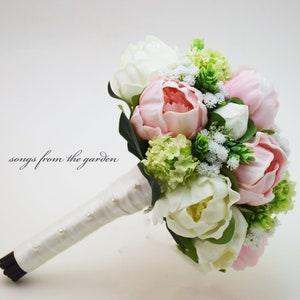 Pink & White Peonies Bridal Bouquet With Viburnum Hops Baby's Breath - Add Boutonniere Corsage Bridesmaid Bouquet Flower Crown Cake Flowers