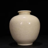 10" China Old Porcelain song dynasty ding kiln White glaze peony flower Jar pot