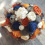 Orange and navy bouquet,  sola flower bouquet, rose gold babies breath