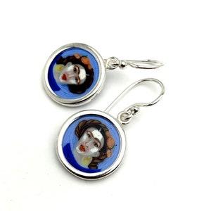 Frida Kahlo portrait murrine cane glass earrings