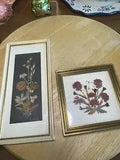 Set Of 2 VINTAGE PHOTO FRAME DRIED FLOWER UNDER CLEAR GLASS W HOOK