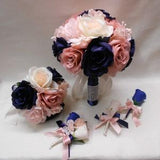Wedding Silk Flower Bridal Bouquets Package Ivory Dust Pink Blush Mauve Navy blue Dusty Rose Bridesmaid Boutonnieres Corsages New
