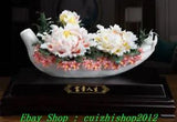 18" Chinese Dehua Color Porcelain Peony Flower Ginseng Gen-seng Art Statue