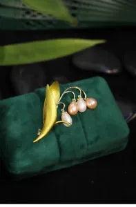 Handmade water pearl lily of the valley brooch floral brooch gift brooch