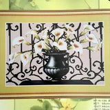 Huatian White Calla Lilies In Black Urn Counted Cross Stitch Picture Kit 14x9