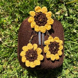 Crochet Sunflower Earrings, Boho Hippie Jewelry, Sunflower Hair Clip, Sunflower Lover Gifts, Holiday Gift, Summer Jewelry
