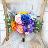 Rainbow Color Bridal Bouquet, Colorful Wedding Bouquet, Boho Flower Bouquet,  Design in Rose, Clematis and Ranunculus
