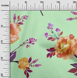 oneOone Cotton Poplin Fabric Watercolor Leaves & Peony Floral Print-KWE