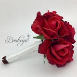 CHOOSE RIBBON COLOR - Real Touch Red Rose Bouquet, Red Rose Bouquet, Rose Bridal Bouquet, Bridesmaid, Flower Girl, Toss Bouquet, Red Roses