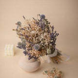 Lavender & blue echinops scottish thistles boho bridal bouquet / dried baby's breath wedding bouquet