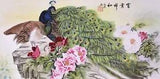 100% ORIGINAL ASIAN ART CHINESE WATERCOLOR PAINTING-Peony flower&Peacock lover