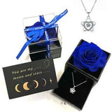 BLUE Preserved Real Rose W/ Star Necklace Birthday Valentine's Day Anniversary