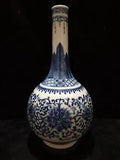 14.5" Old China qing dynasty kangxi mark Porcelain Blue white peony flower vase