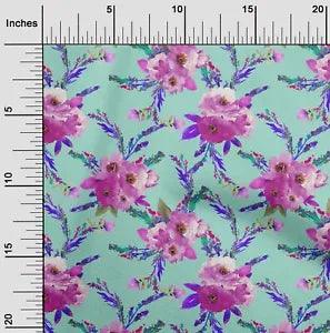 oneOone Cotton Poplin Fabric Watercolor Leaves & Peony Floral Print-Pqy