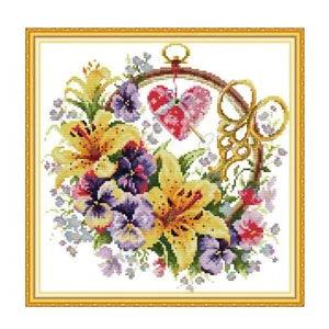 Floral Basket Cross Stitches Canvases Embroidery Kit Accessory Thread Canvas Diy