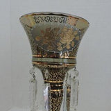 Gold Gilt Rose Bouquet Bohemian Design Single Mantle Lustre 12 3/4 Inches Tall Style Candleholder w/ 8 Clear Hanging Crystals Candle Holder