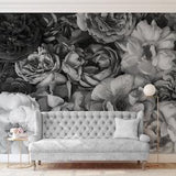 Black and white flowers, peony bouquet wallpaper | Self adhesive | Peel & Stick | Repositionable removable wallpaper
