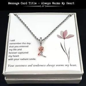 For Bonus Daughter - Silver Rose Gold Plated Carnation Necklace | Message Card
