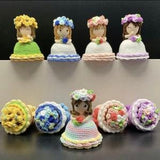 Handmade Crochet Multicolored Bride Doll to a Bouquet, 5.9 inches Novel Creative Gift for Weddings, Doll Collectors,Finished Product