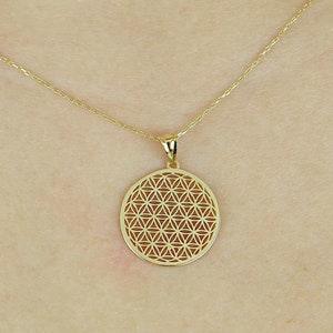 Dainty 14k Solid Gold Flower Of Life Necklace For Womens , Delicate Flower of Life Pendant , Unique Gift Ideas For Her , Gift For Girlfriend