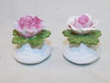 2 Vtg Bone China Pink Rose & Carnation Flowers Salt & Pepper Shakers Aynsley