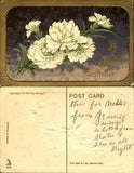 Easter white flowers carnations? gold gilt unmailed vintage postcard