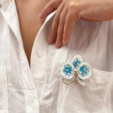 Blue jewelry orchid handmade plant pin embroidery brooch