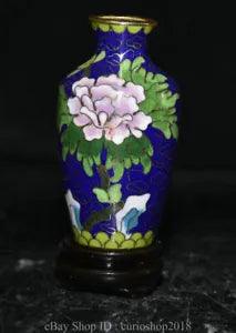 3.6 " Rare China Blue Cloisonne Enamel Gilt Dynasty Peony Flower Bottle Vase