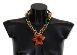 DOLCE & GABBANA Necklace Multicolor Gold Brass Orange Lily Floral Chain 2030usd