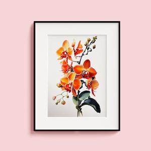 Orange Orchid Watercolor Flower Painting Poster Living Room Wall Art Bedroom Decor Printable Wall Art Gift Flower Lover