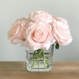 Real Touch Rose Flower Arrangement Blush Pink Roses in Faux Water Clear Glass Cube Vase. Light Pink Rose Wedding Centerpiece Bouquet