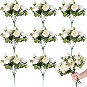 8 Packs Artificial Flowers Faux Flowers Silk Hydrangea Bouquet Peony White