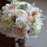 Blush Cabbage Roses Anemones Bridal Bouquet Real Touch Roses Peonies Dusty Leaves Wedding Bouquets
