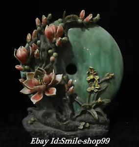 14??? Old Chinese Color Porcelain Peony Flower bud Yu bi Jade bi Statue