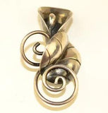 VINTAGE STERLING SILVER 3-D 2 INCH CALLA LILY FLOWER PIN WITH LEAF & SWIRLS