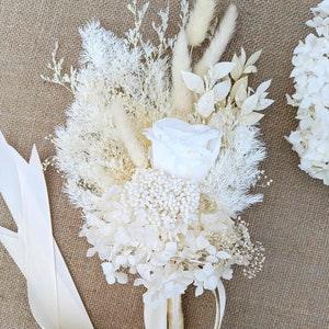 White Dried Flower Bouquet Wedding Bride Ivory Florals Roses Bridesmaids FlowerGirl Rustic Preserved Hydrangea