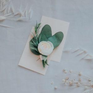 Simple finish eucalyptus peony greenery boutonniere
