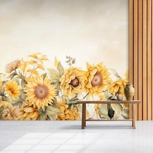 Sunflower Wallpaper, One Piece & Peel and Stick Wall Murals, Minimalistic Design Floral Mural Decor, Removable, Nature Wallpaper