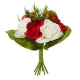 Set of 2 - 10" Artificial Christmas Red Rose and Peony Bouquets