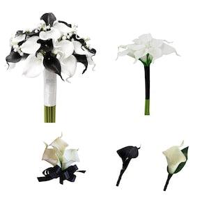 Build your wedding package-Black and white real touch calla lily bouquet corsage boutonniere