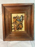 Vintage Dried Flower Acorn Moss Leaves Fungi Picture with Faux Blue Butterfly