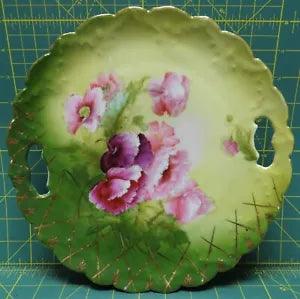Vintage P & T Germany Hand Painted Carnation Flower Decorative Plate Scallop Rim